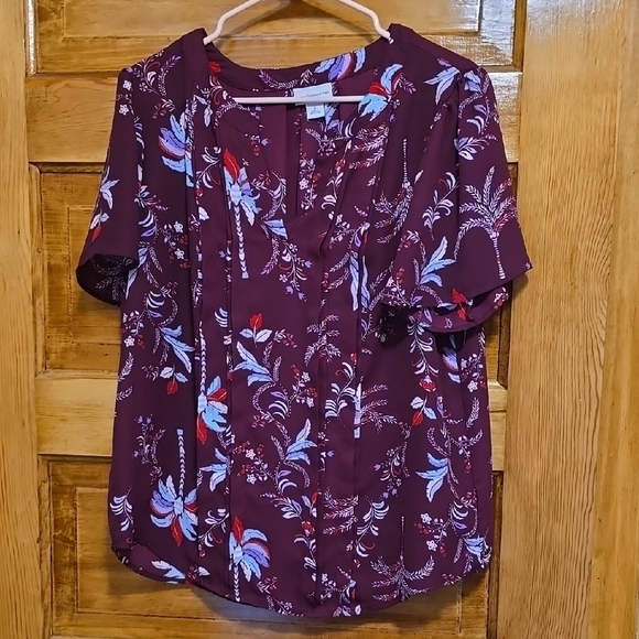 Liz Claiborne Purple Short Sleeve Blouse with Mandarin Collar L - Picture 1 of 3